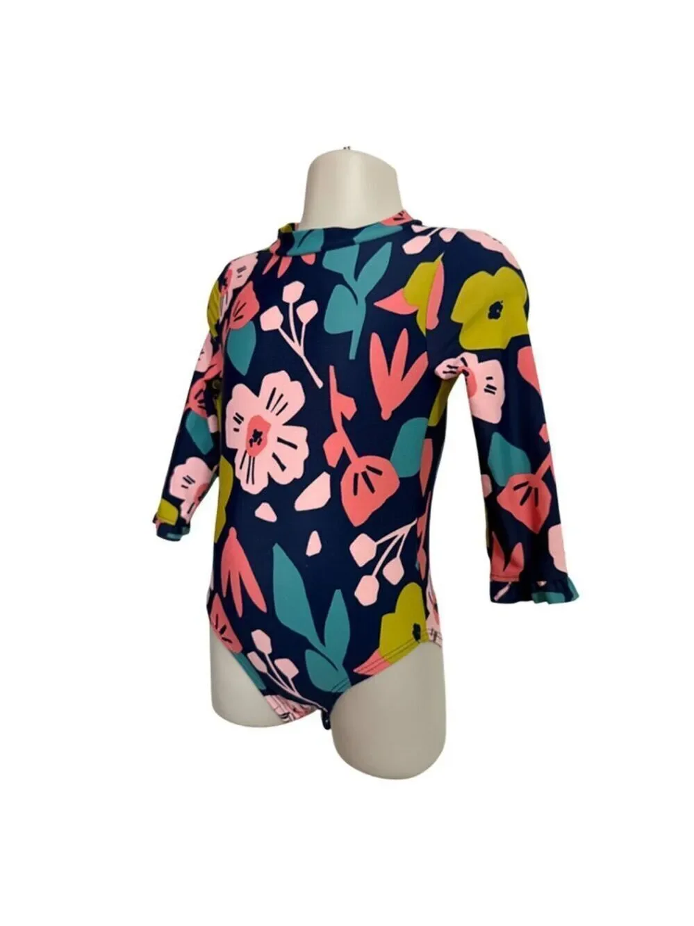 Simple Joys by Carter's Blue Pink Floral Long Sleeve One Piece Swimsuit Size 6-9